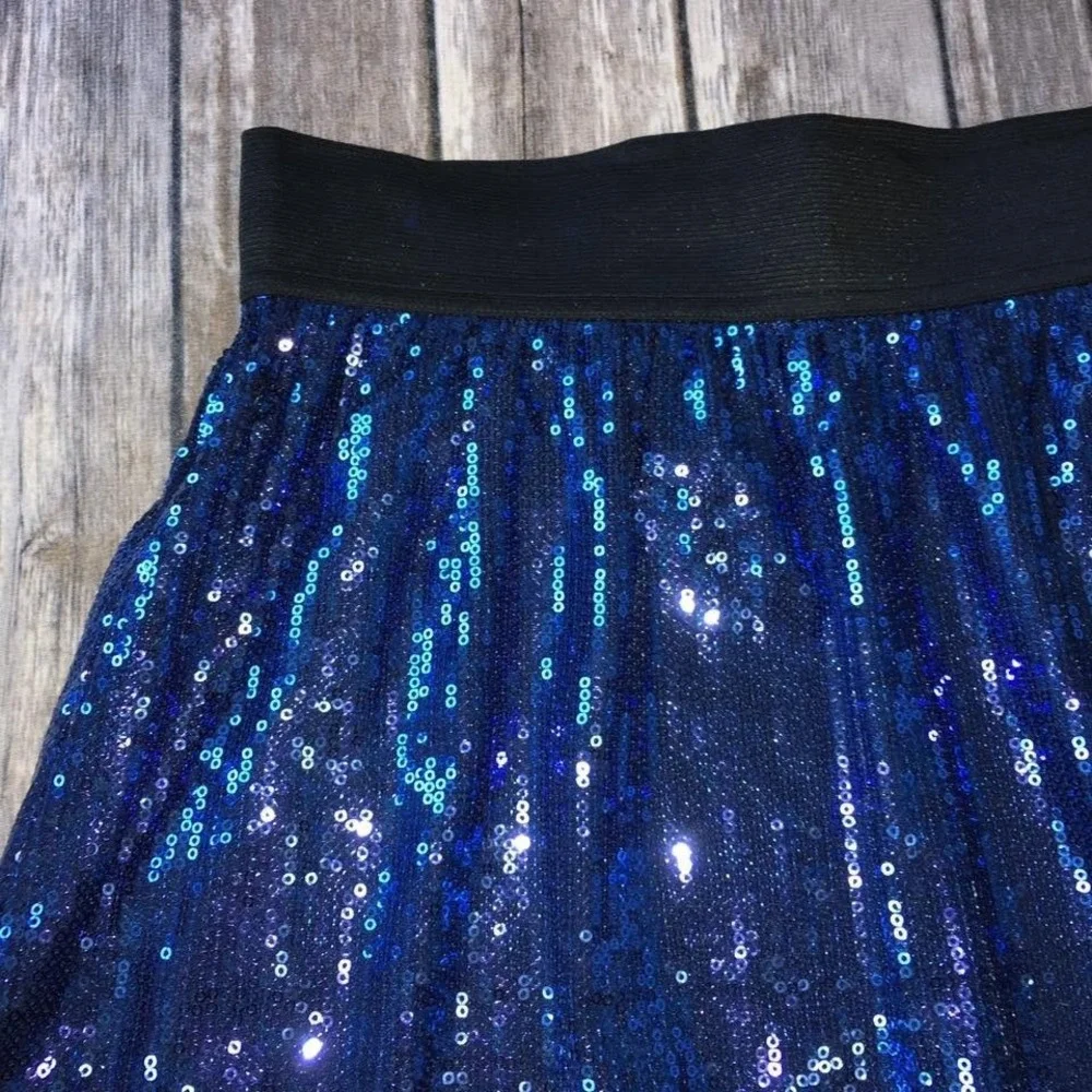 Blue Sequin Skirt Girls 14 XL Party Dance Hoco Sparkle Shimmer A Line Short Mini